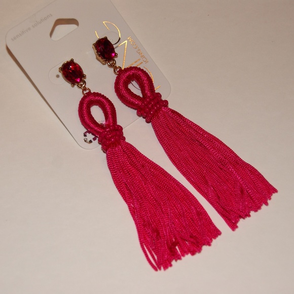 NEW 4" Looped Tassel Drop Earrings - Hot Pink NWT - Picture 6 of 8